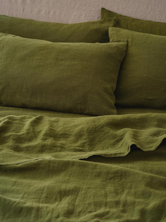 Botanical Green Linen Blend Pillowcases (Pair)