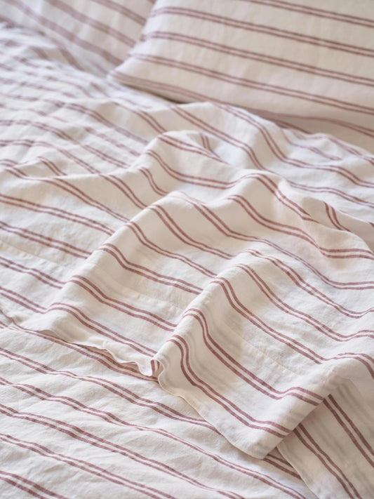 Rhubarb Kemptown Stripe Linen Blend Flat Sheet