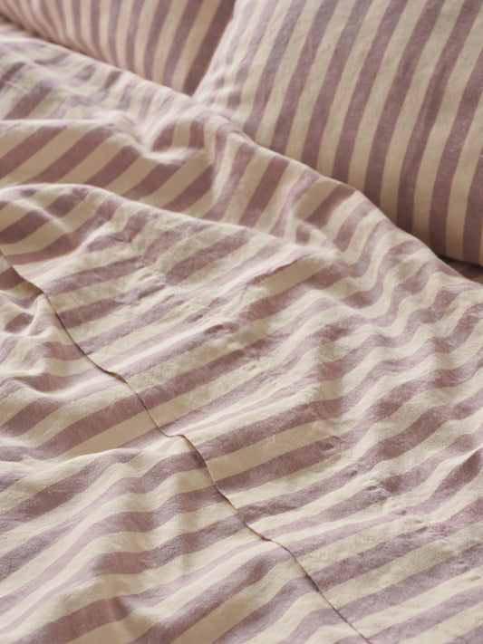 Elderberry Pembroke Stripe Linen Blend Flat Sheet