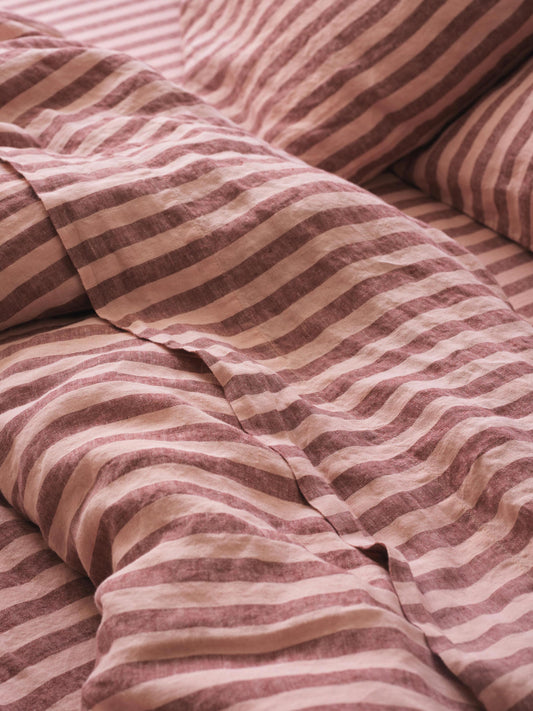 Rhubarb & Rose Pembroke Stripe 100% Linen Flat Sheet