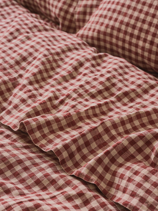 Rhubarb Gingham Linen Blend Flat Sheet