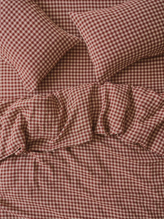 Rhubarb Gingham Linen Blend Duvet Cover