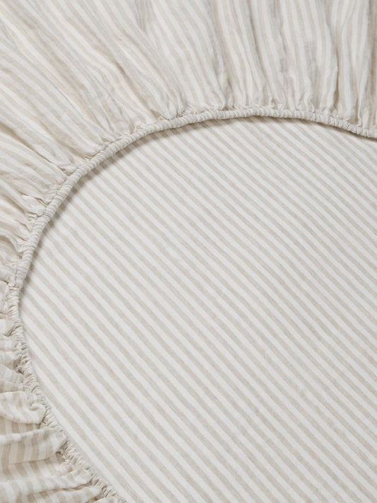 Oatmeal Stripe 100% Linen Fitted Sheet
