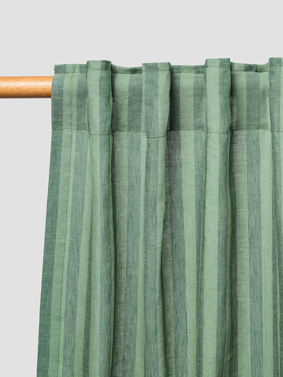 Pine Green Pembroke Stripe Linen Blend Curtains (Pair)