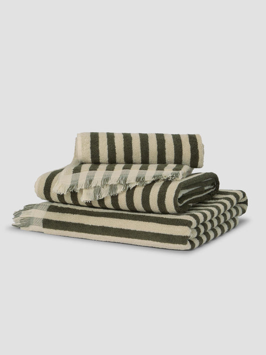 Olive Green Pembroke Stripe Cotton Towels