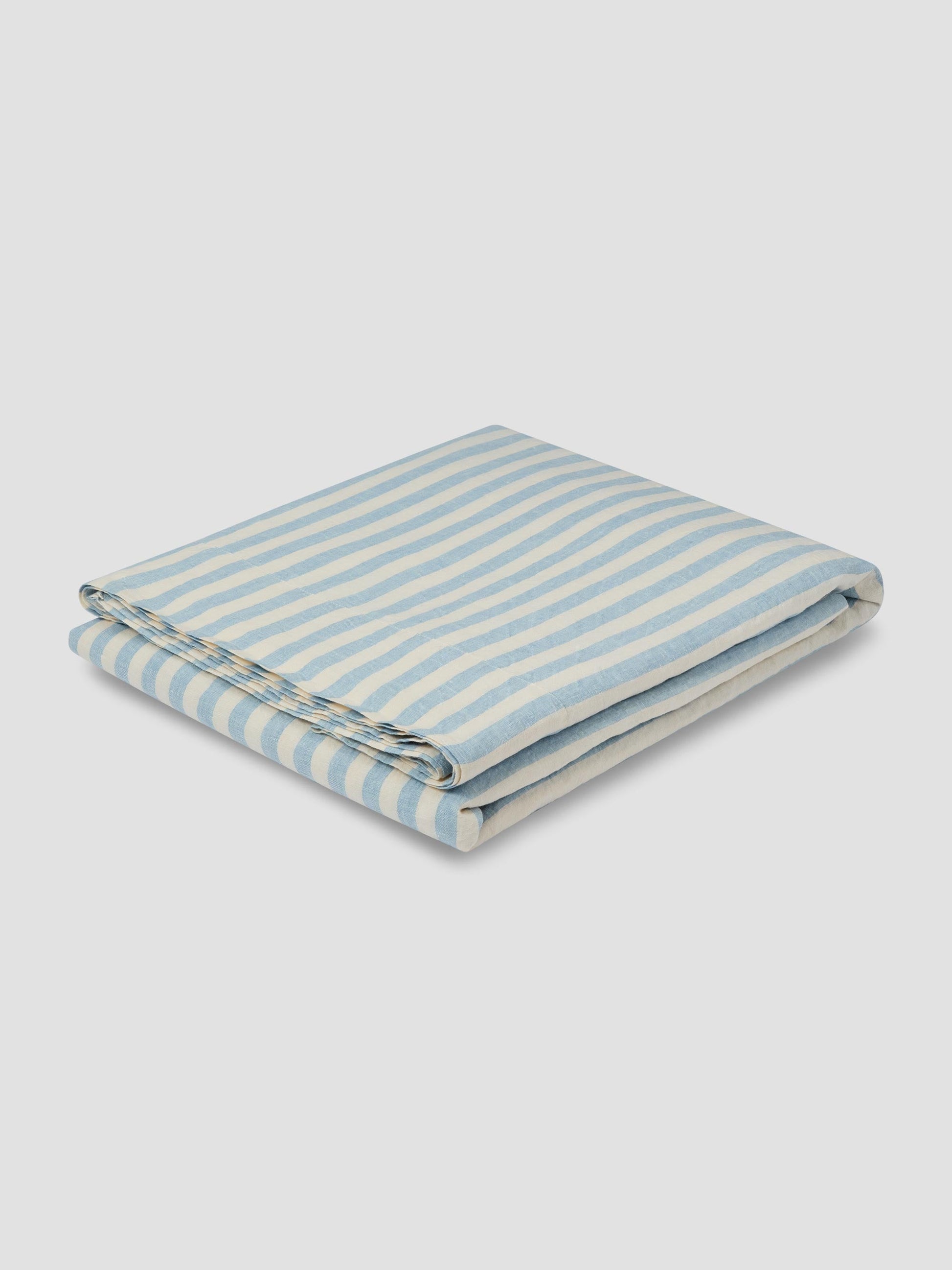 Coastal Blue Pembroke Stripe 100% Linen Flat Sheet