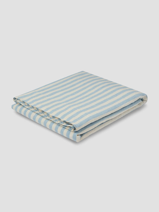 Coastal Blue Pembroke Stripe 100% Linen Flat Sheet