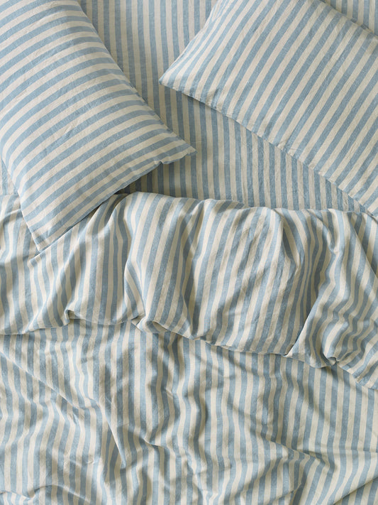 Coastal Blue Pembroke Stripe Linen Blend Duvet Cover