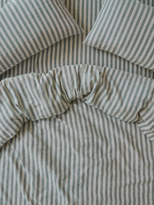 Fern Green Pembroke Stripe Linen Blend Duvet Cover