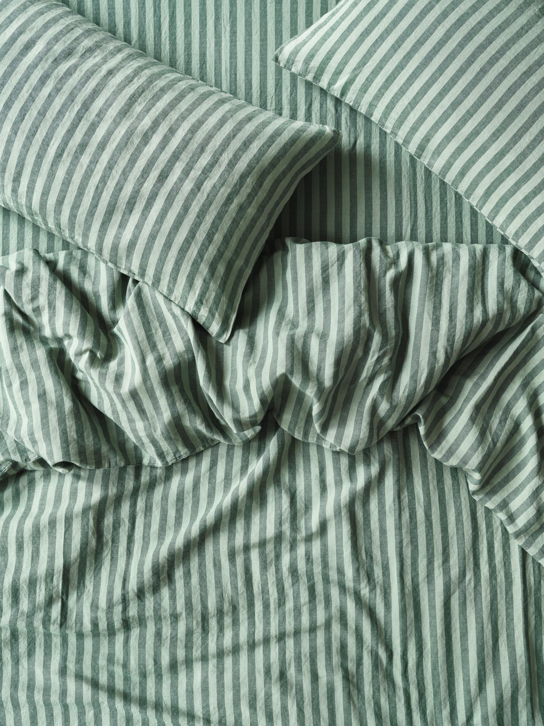 Pine Green Pembroke Stripe 100% Linen Duvet Cover