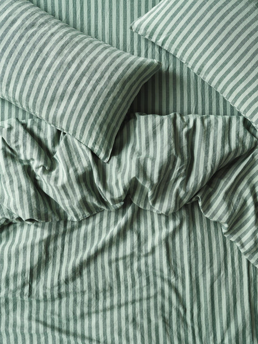 Pine Green Pembroke Stripe 100% Linen Duvet Cover