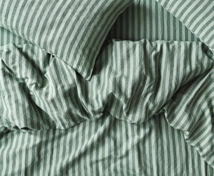 Pine Green Pembroke Stripe Linen Blend Duvet Cover