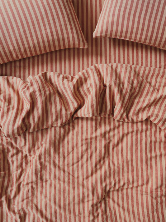 Sandstone Red Pembroke Stripe Linen Blend Duvet Cover