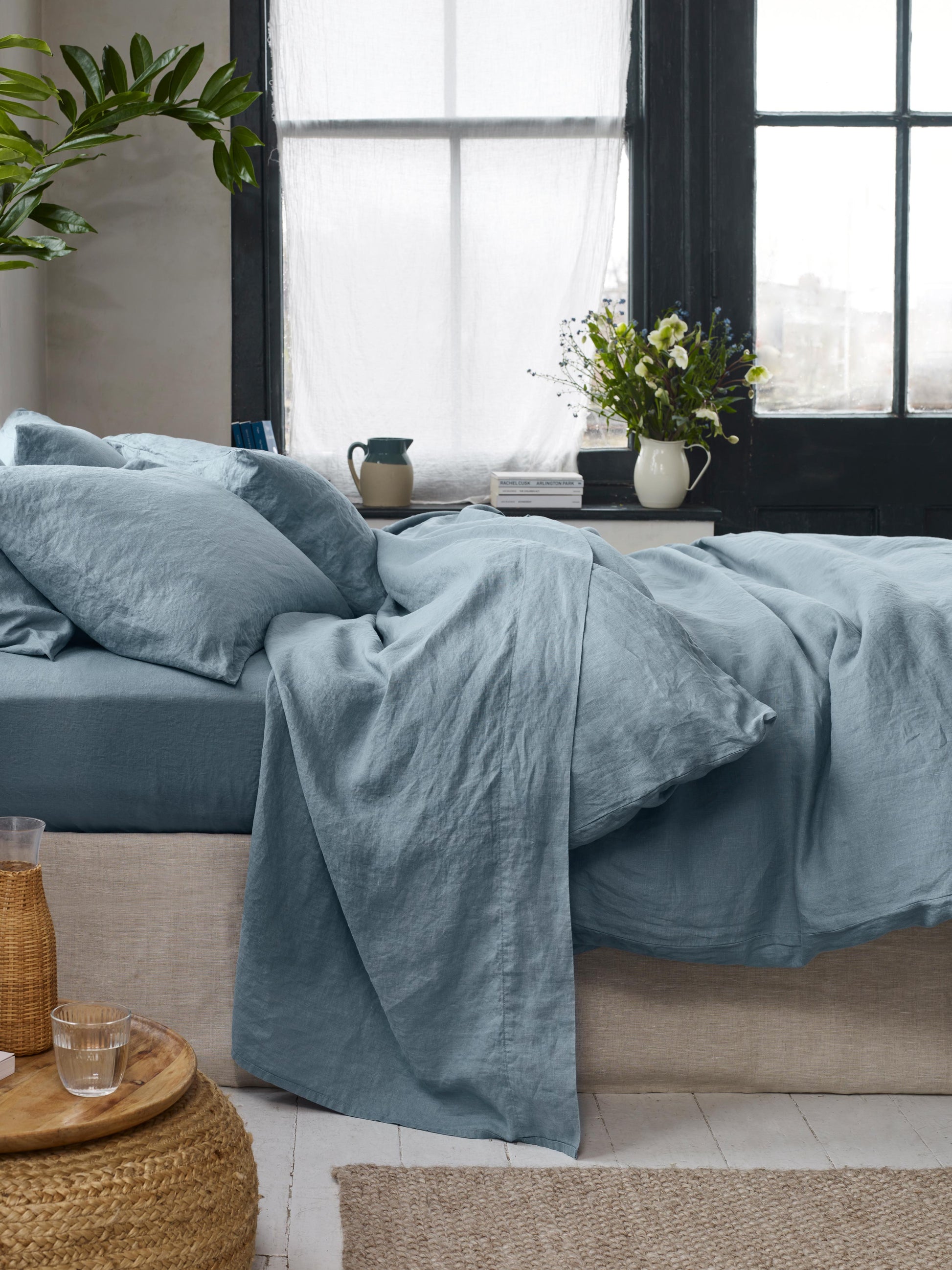 Dusk Blue Linen Blend Flat Sheet