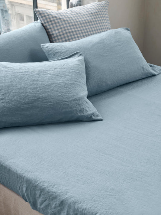 Dusk Blue 100% Linen Fitted Sheet