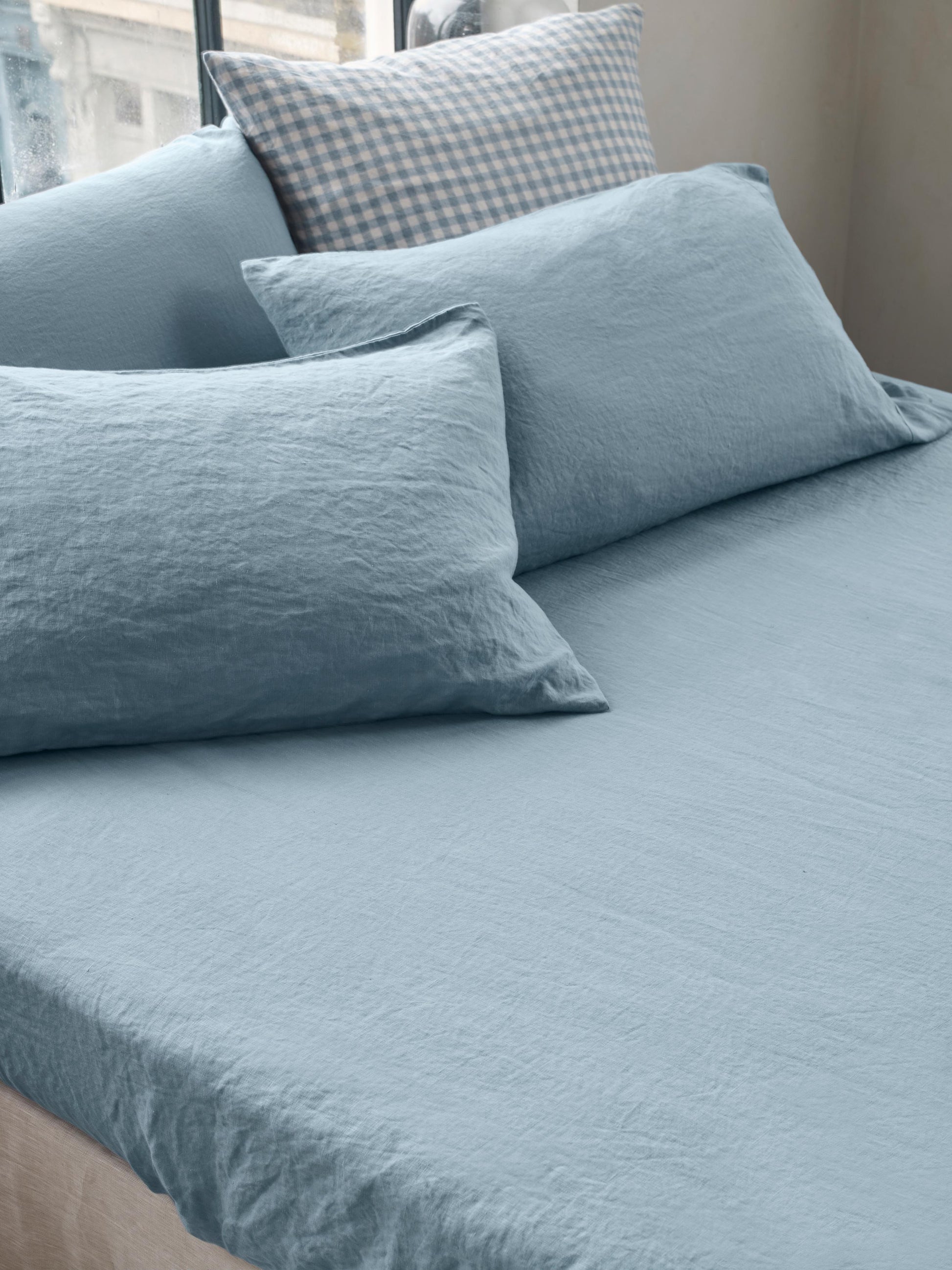 Dusk Blue Linen Blend Fitted Sheet