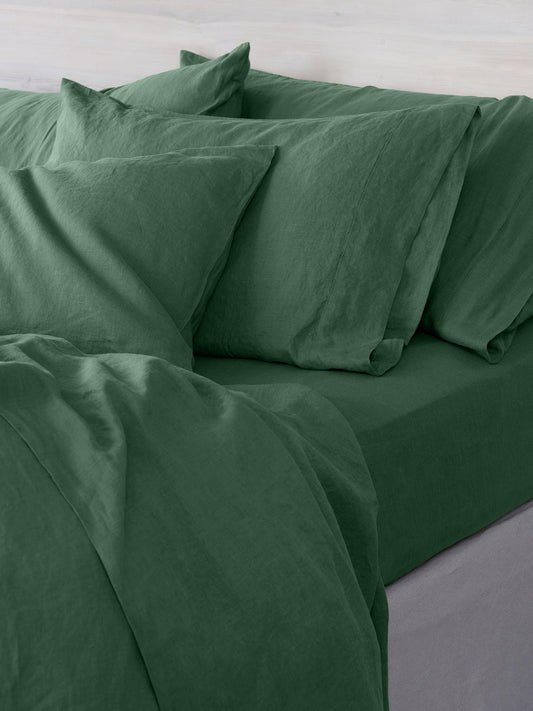 Elm Green Linen Blend Fitted Sheet