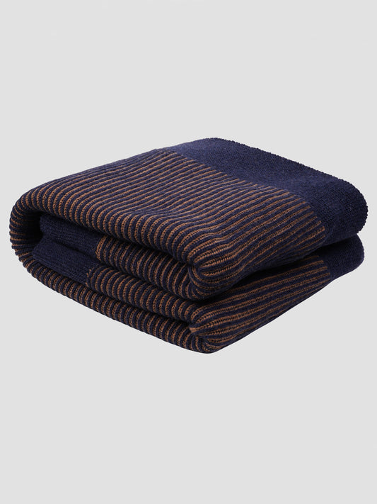 Navy Striped Knitted Throw