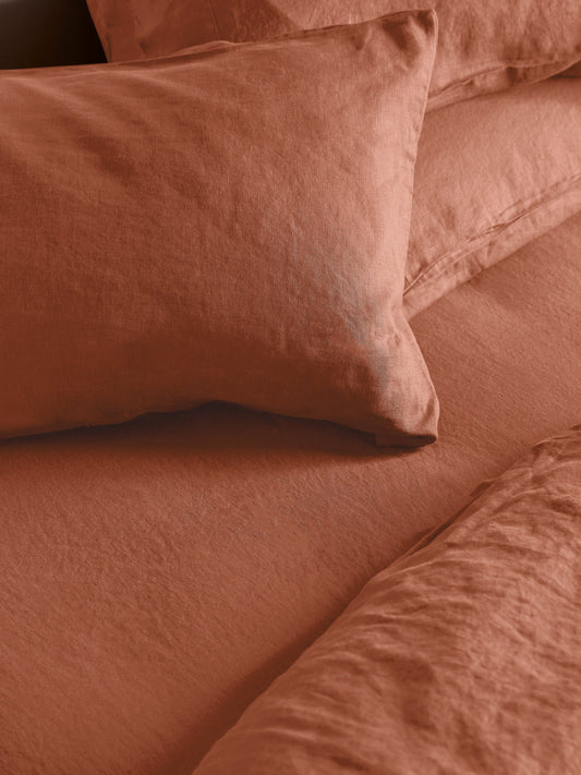 Burnt Orange Linen Blend Fitted Sheet