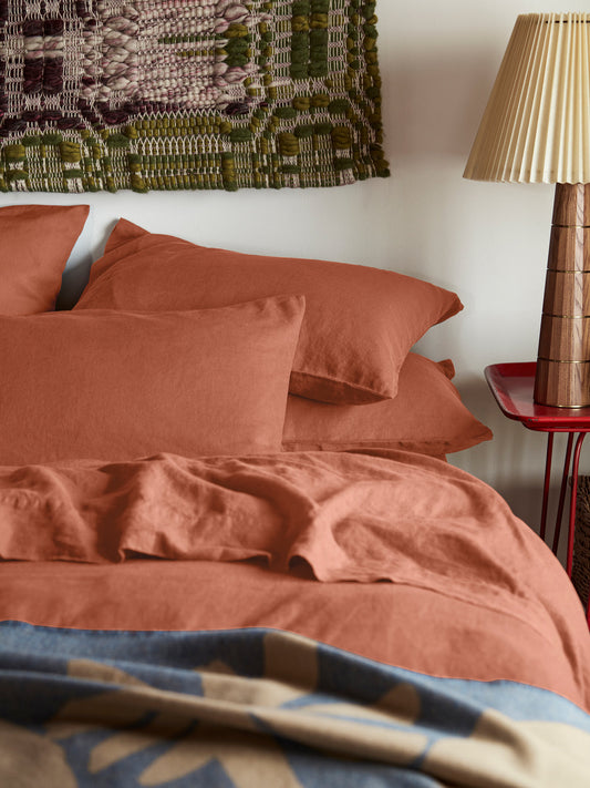 Burnt Orange Linen Blend Pillowcases (Pair)