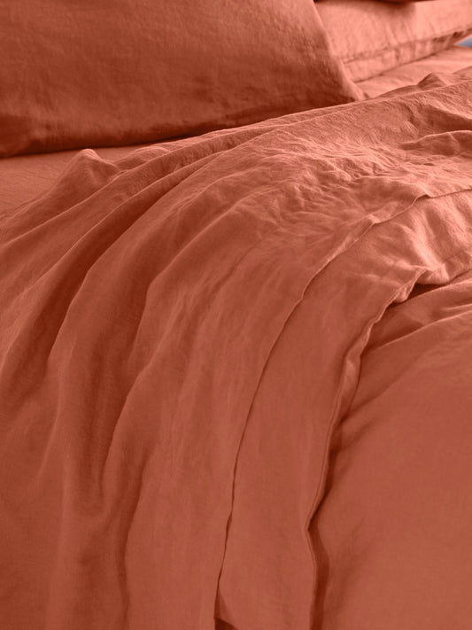 Burnt Orange Linen Blend Flat Sheet