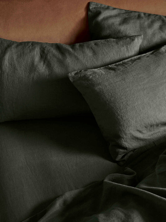 Fern Green 100% Linen Fitted Sheet