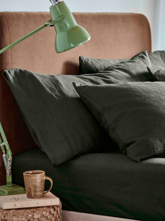 Fern Green 100% Linen Pillowcases (Pair)