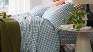 Warm Blue Gingham Linen Bedtime Bundle