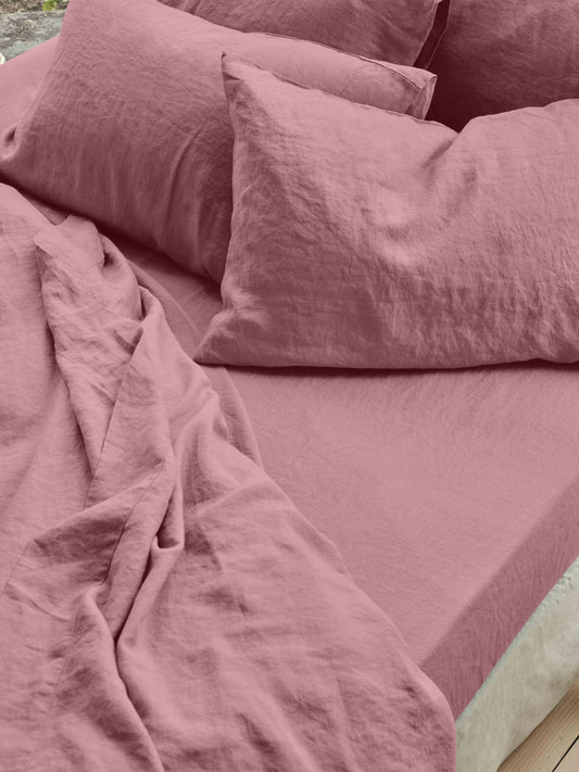 Raspberry Linen Blend Fitted Sheet