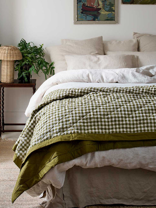 Botanical Green Gingham Linen Quilt