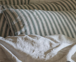 Fern Green Pembroke Stripe Linen Blend Pillowcases (Pair)