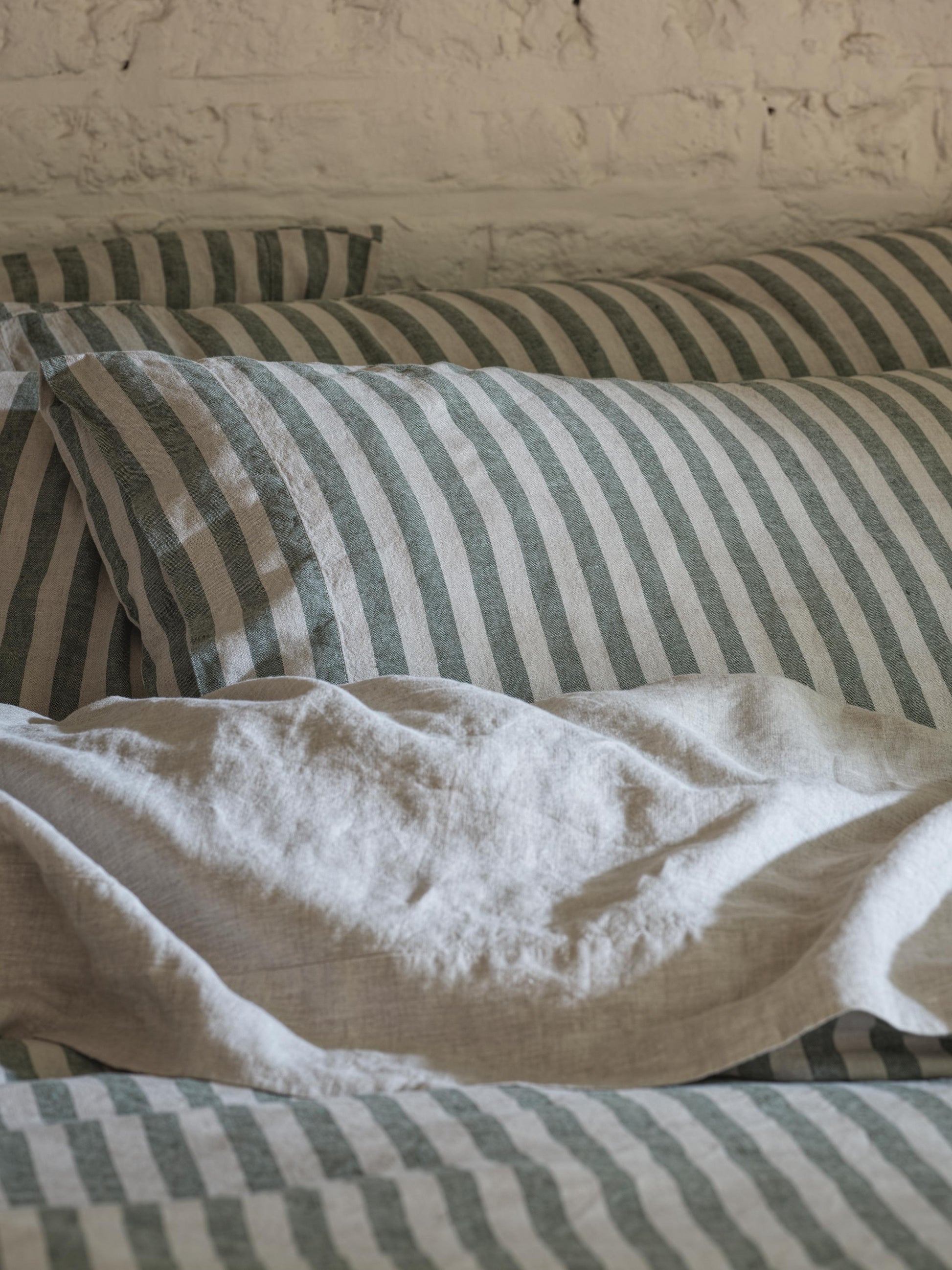Fern Green Pembroke Stripe Linen Blend Pillowcases (Pair)