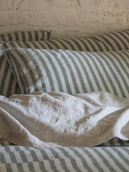 Fern Green Pembroke Stripe Linen Blend Pillowcases (Pair)