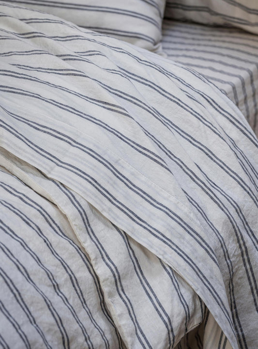 Ivory Kemptown Stripe 100% Linen Flat Sheet