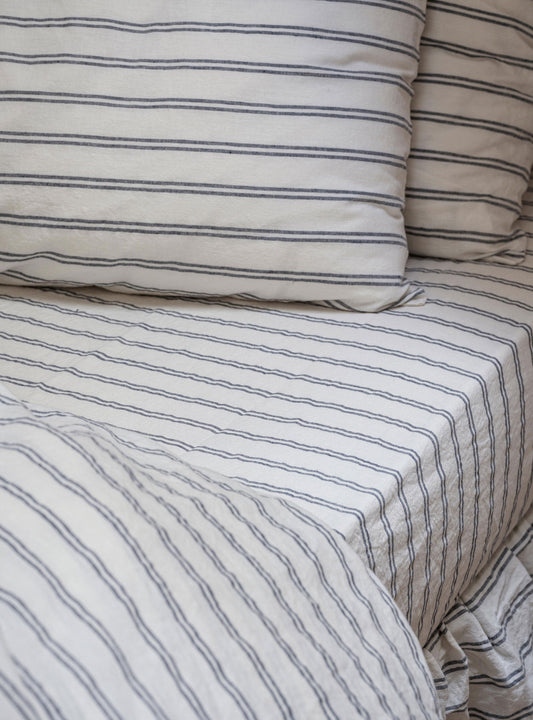 Ivory Kemptown Stripe Linen Blend Fitted Sheet