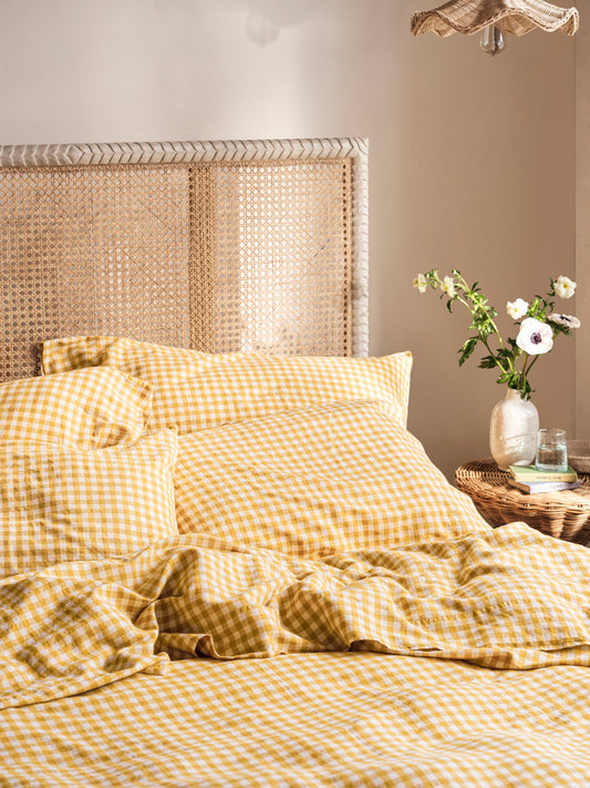 Honey Gingham 100% Linen Pillowcases (Pair)