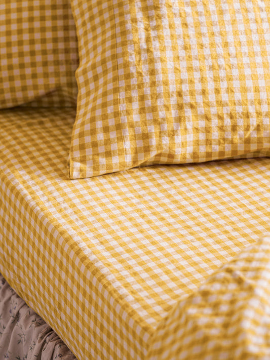 Honey Gingham Linen Blend Fitted Sheet
