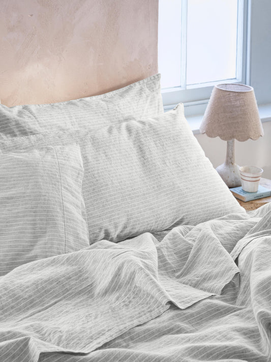 Grey Mini Stripe Linen Blend Pillowcases (Pair)