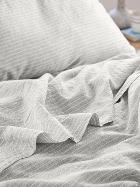 Grey Mini Stripe Linen Blend Flat Sheet