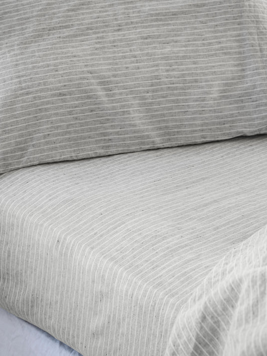 Grey Mini Stripe Linen Blend Fitted Sheet
