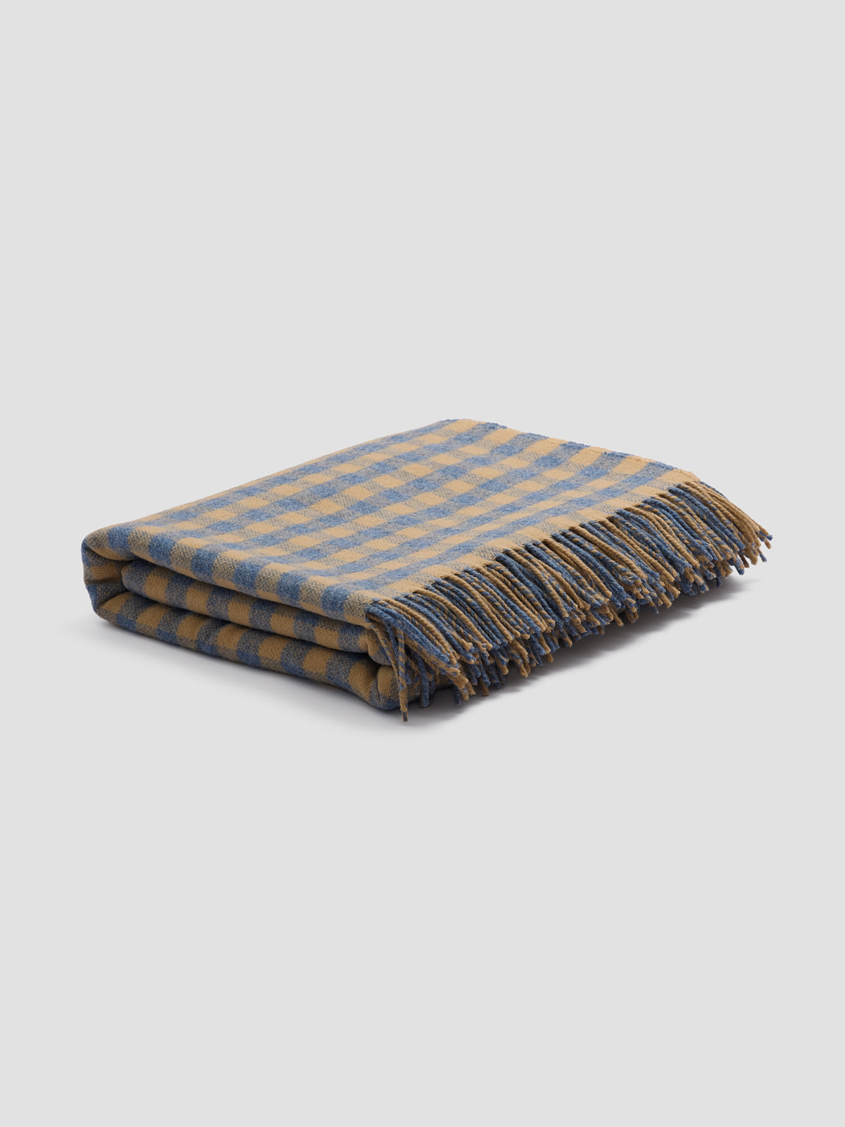 Warm Blue Gingham Wool Blanket