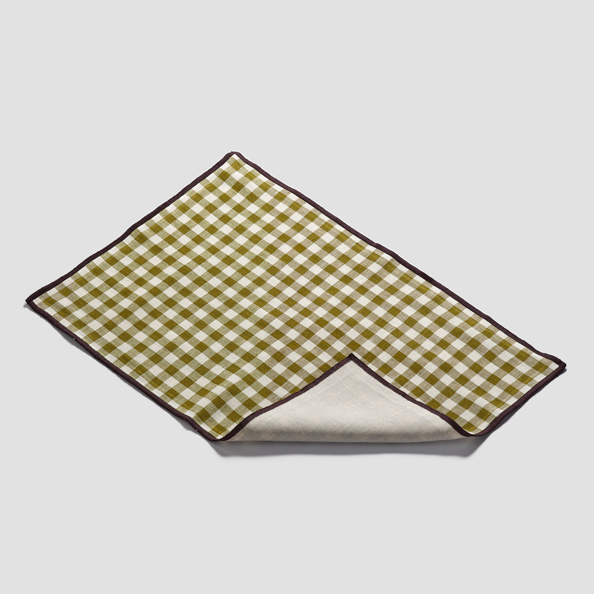 Botanical Green Gingham Linen Placemat Set - Piglet in Bed