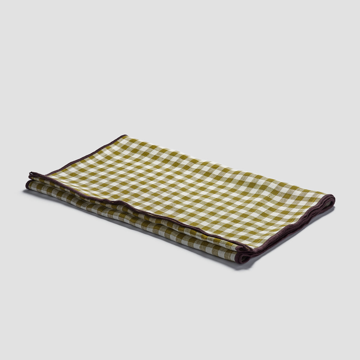 Botanical Green Gingham Linen Table Runner - Piglet in Bed