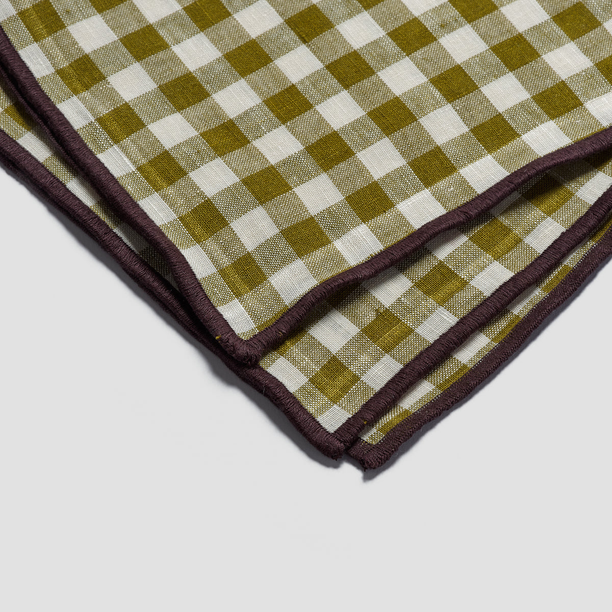 Botanical Green Gingham Linen Table Runner - Piglet in Bed