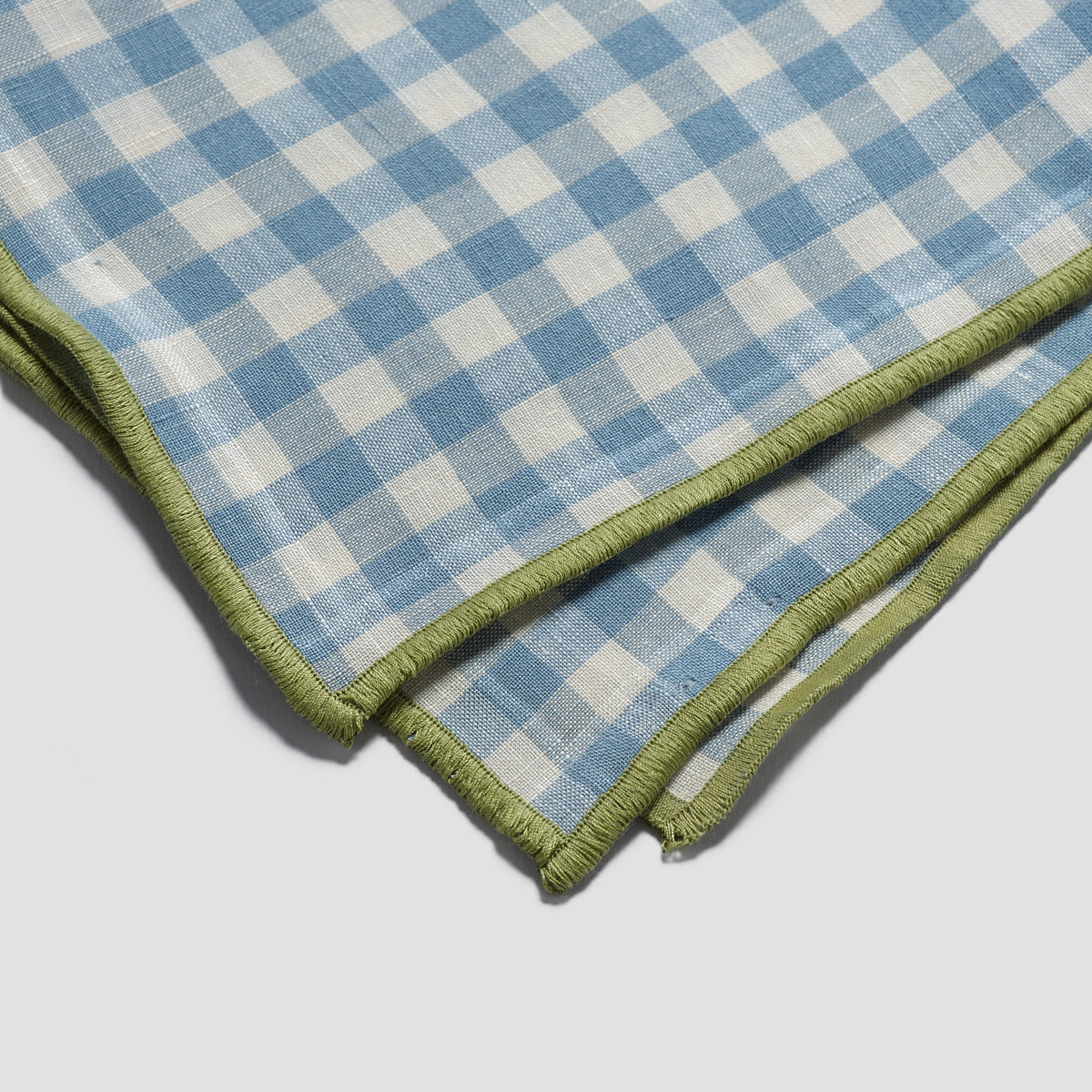Warm Blue Gingham Linen Table Runner - Piglet in Bed