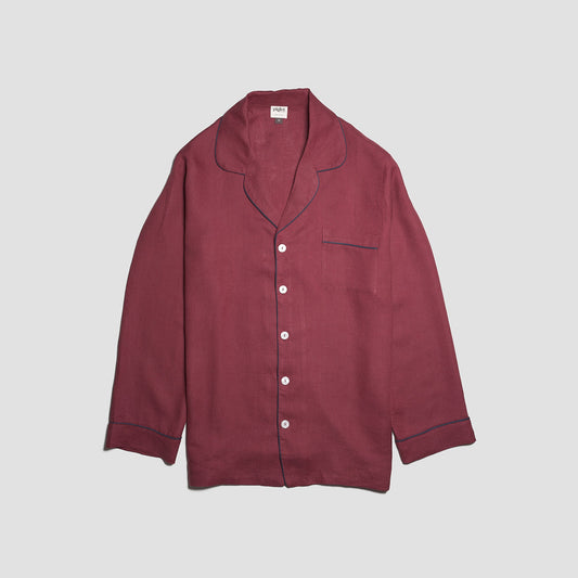 Men's Cherry Plain Linen Pyjama Shirt