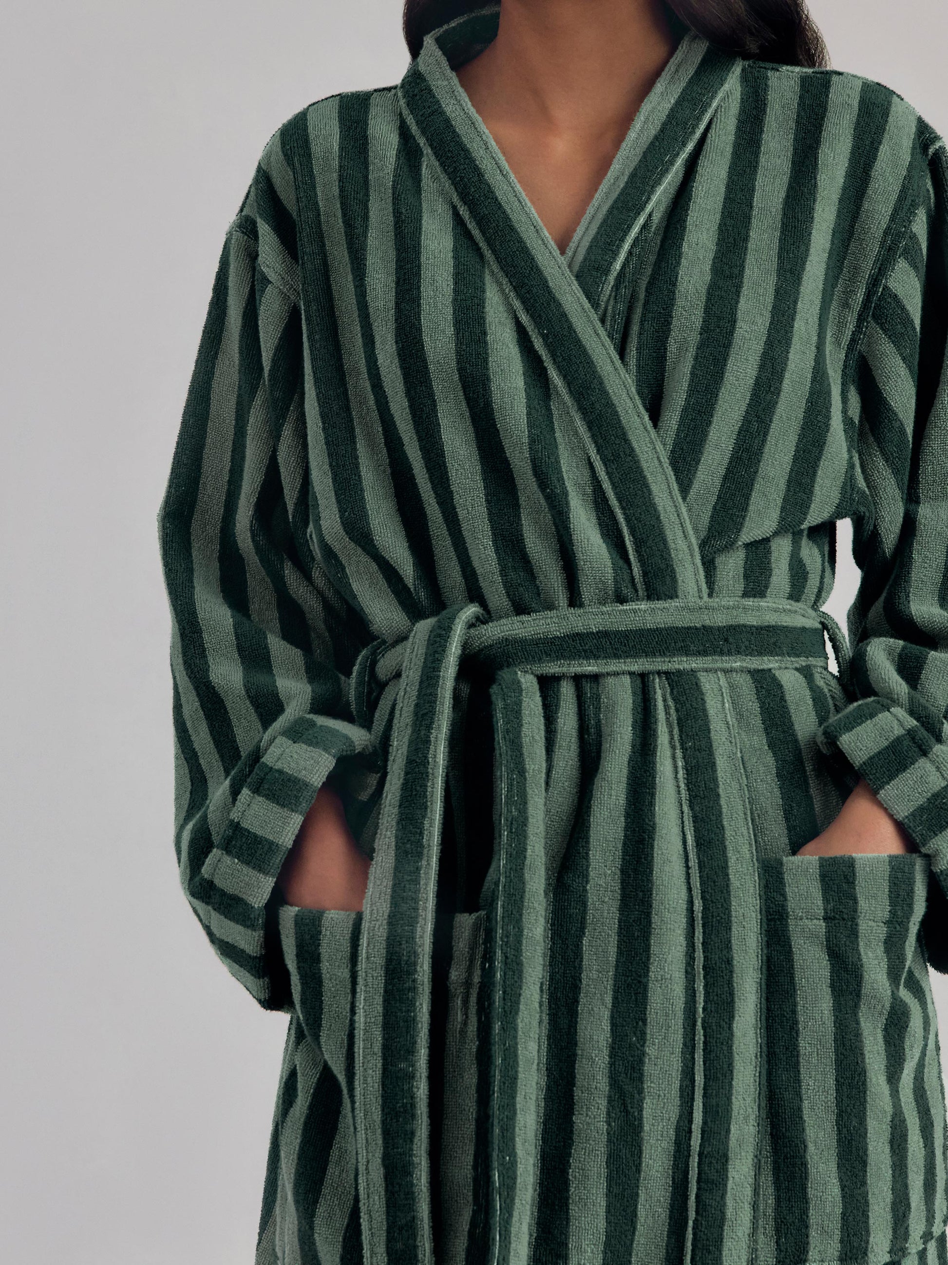 Pine Green Pembroke Stripe Cotton Robe