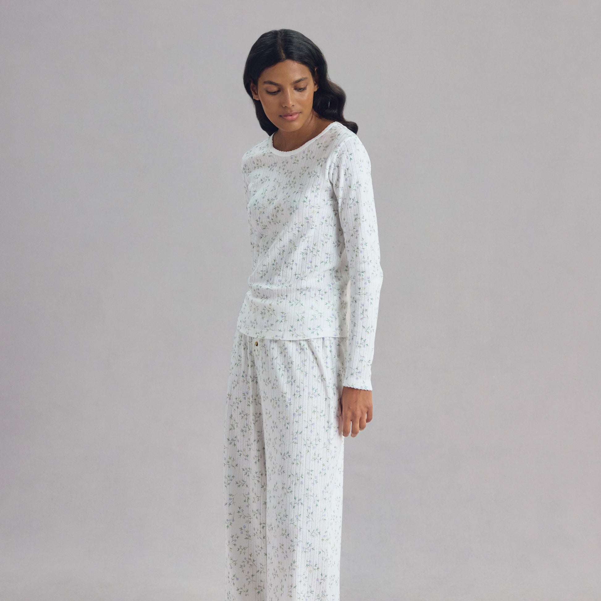 Spring Sprig Pointelle Long Sleeve Top