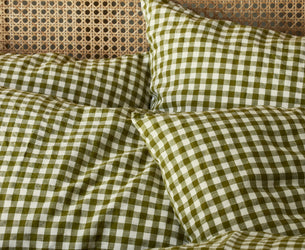 Botanical Green Gingham Linen Blend Pillowcases (Pair)