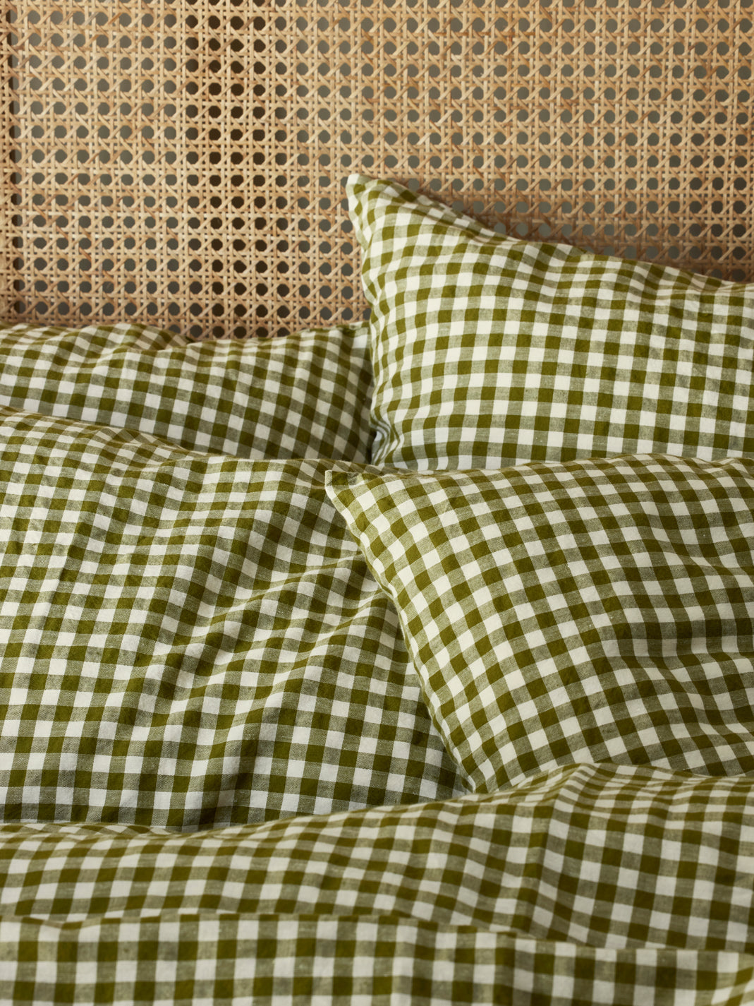 Botanical Green Gingham Linen Blend Pillowcases (Pair)